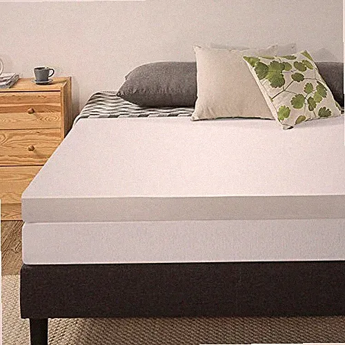 Mellow 4 Inch Memory Foam Mattress Topper with Cover, Calming Green Tea - White