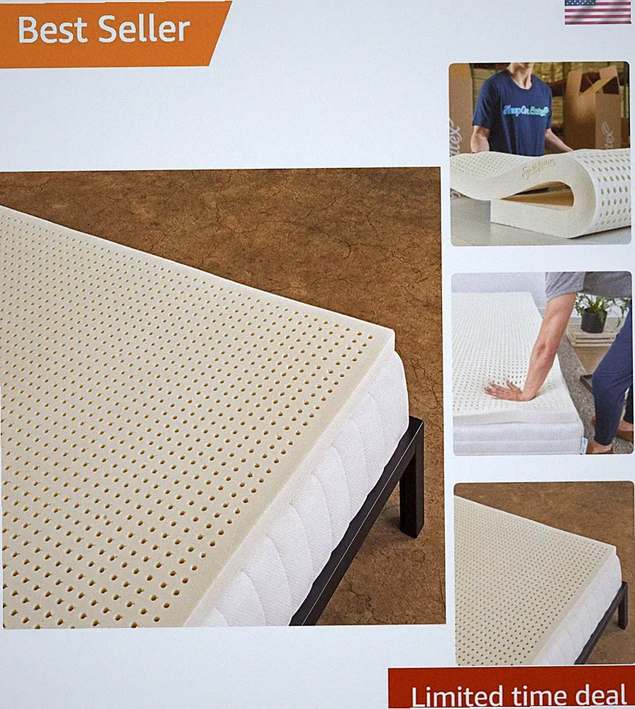 Pure Green Natural Latex Mattress Topper - Soft - 2 Inch - Queen Size GOLS Ce...