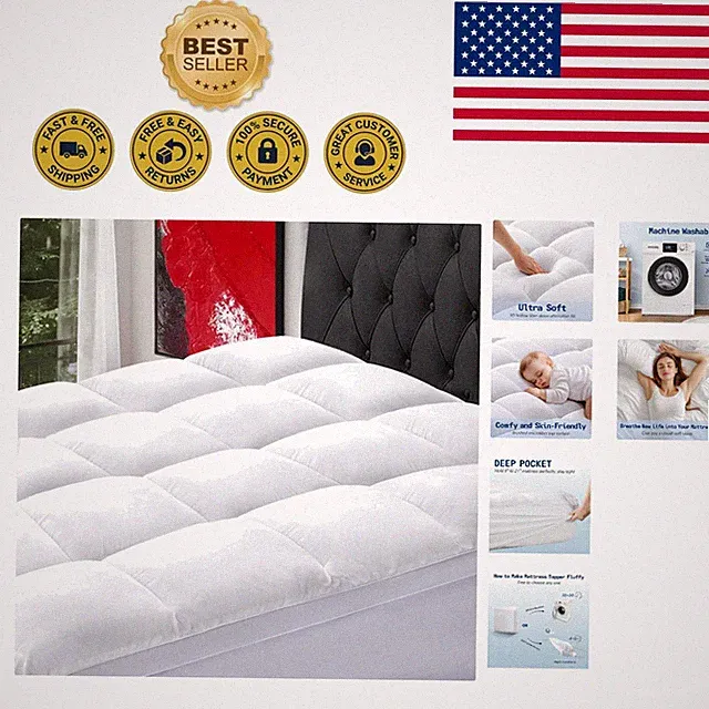 Queen Size Mattress Topper - Extra Thick Pillow Top & Soft Down Alternative Fill